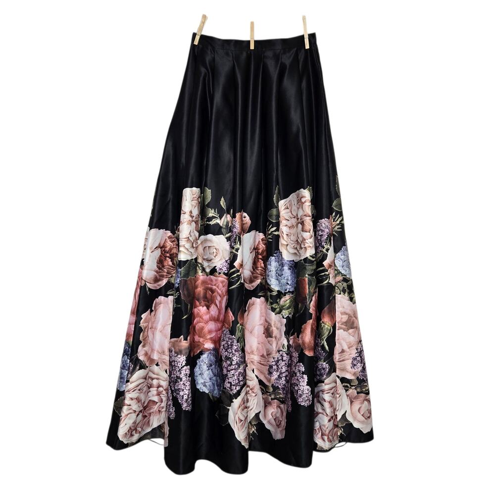 Betsy & Adam Satin Maxi Skirt Floral Size 6 Black Formal Garden Party - Picture 2 of 6